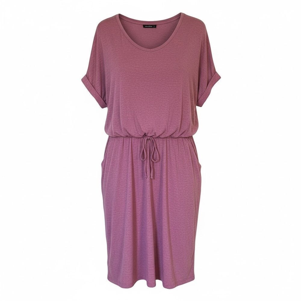 No Label Scoop Neck Drawstring Waist Midi Dress‎